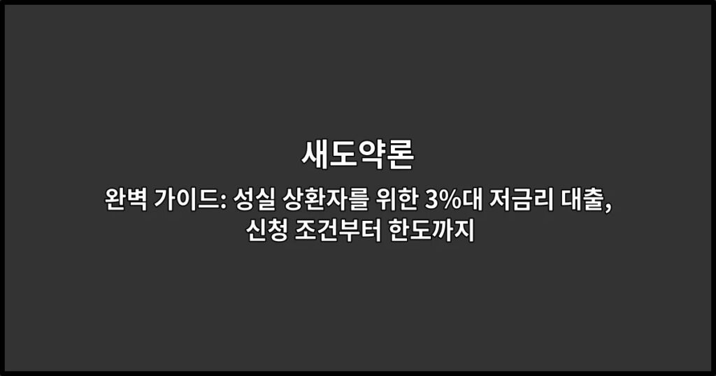새도약론 완벽 가이드: 성실 상환자를 위한 3%대 저금리 대출, 신청 조건부터 한도까지